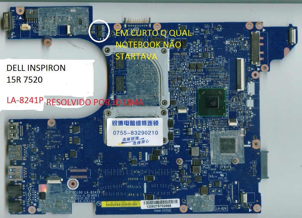 marca dell modelo 15r 7520 placa mãe la 8241p so liga na bateria