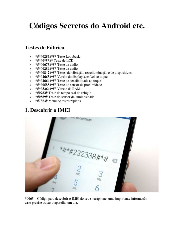 DOC) Lista de códigos secretos do Samsung Galaxy S3