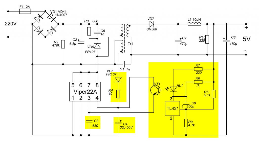 Viper22a схема блока питания