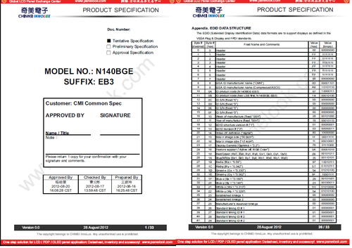 Mais informações sobre "Datasheet N140BGE-EB3-CHIMEI Innolux"