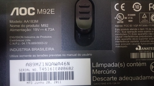 Mais informações sobre "AOC M92E MODELO AA183M"