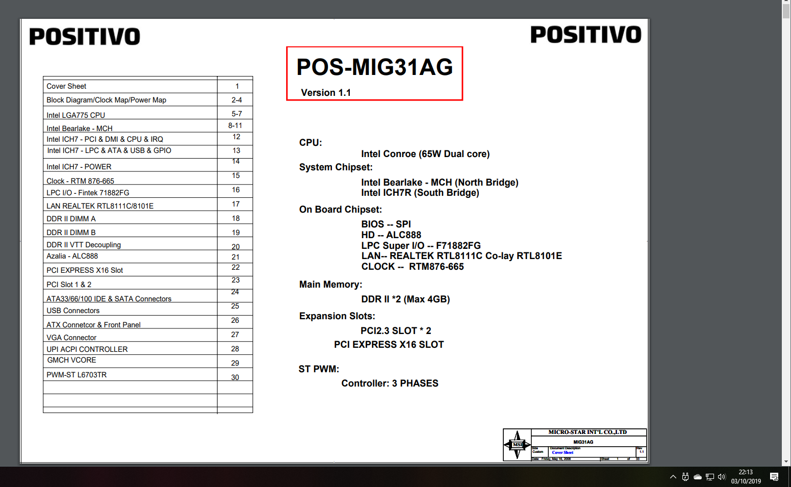 Esquema Eletrônico da Placa Mãe Positivo POS-MIG31AG REV 1.1