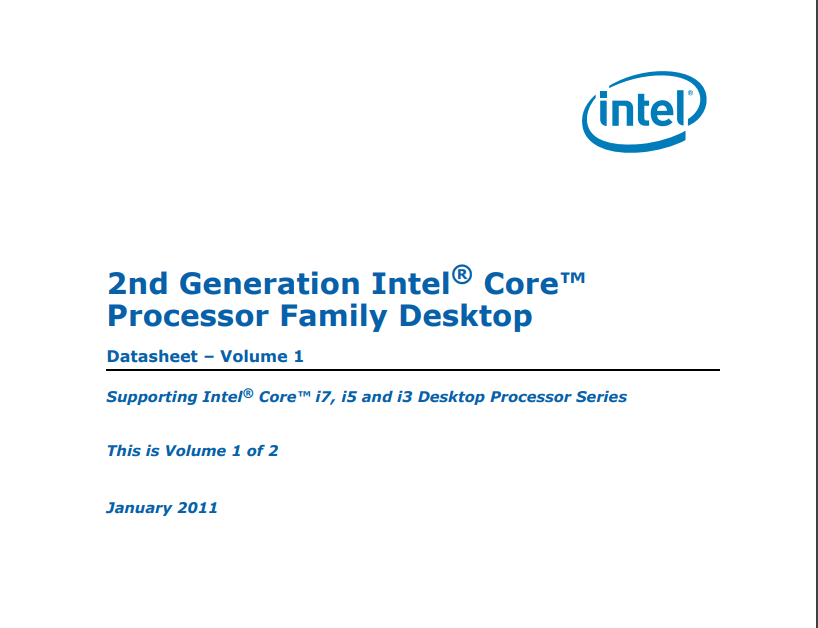 Datasheet Processador Intel Core 2º Geração - Sandy Bridge - LGA 1155