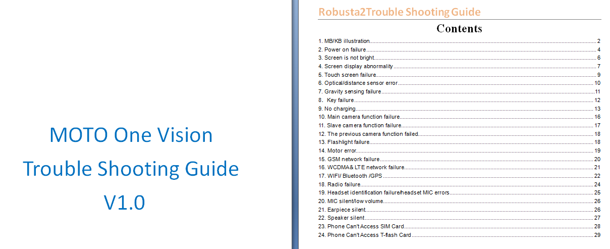 Motorola One Vision XT1970 Robusta2 - Trouble Shooting Guide V1.0