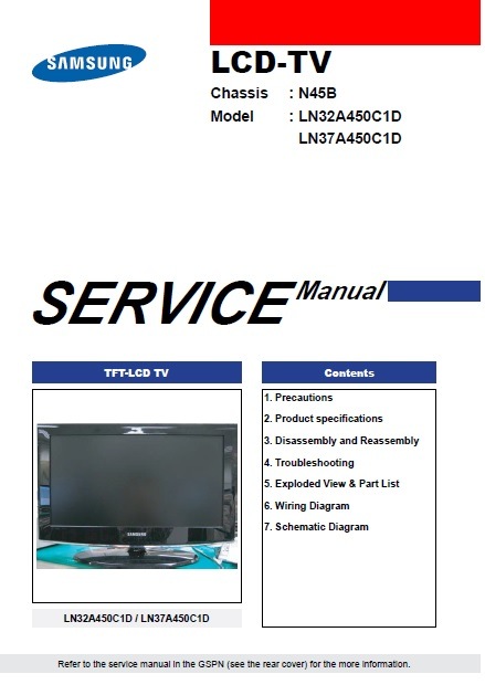 Service Manual Schematic Diagram Samsung TV LN32A450C1D e LN37A450C1D