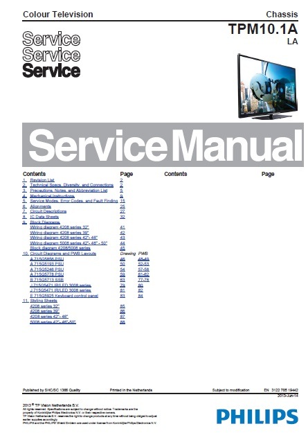 Service Manual TV Philips 32PFL4208, 39PFL4208, 42PFL4208, 42PFL5008, 46PFL4208, 46PFL5008