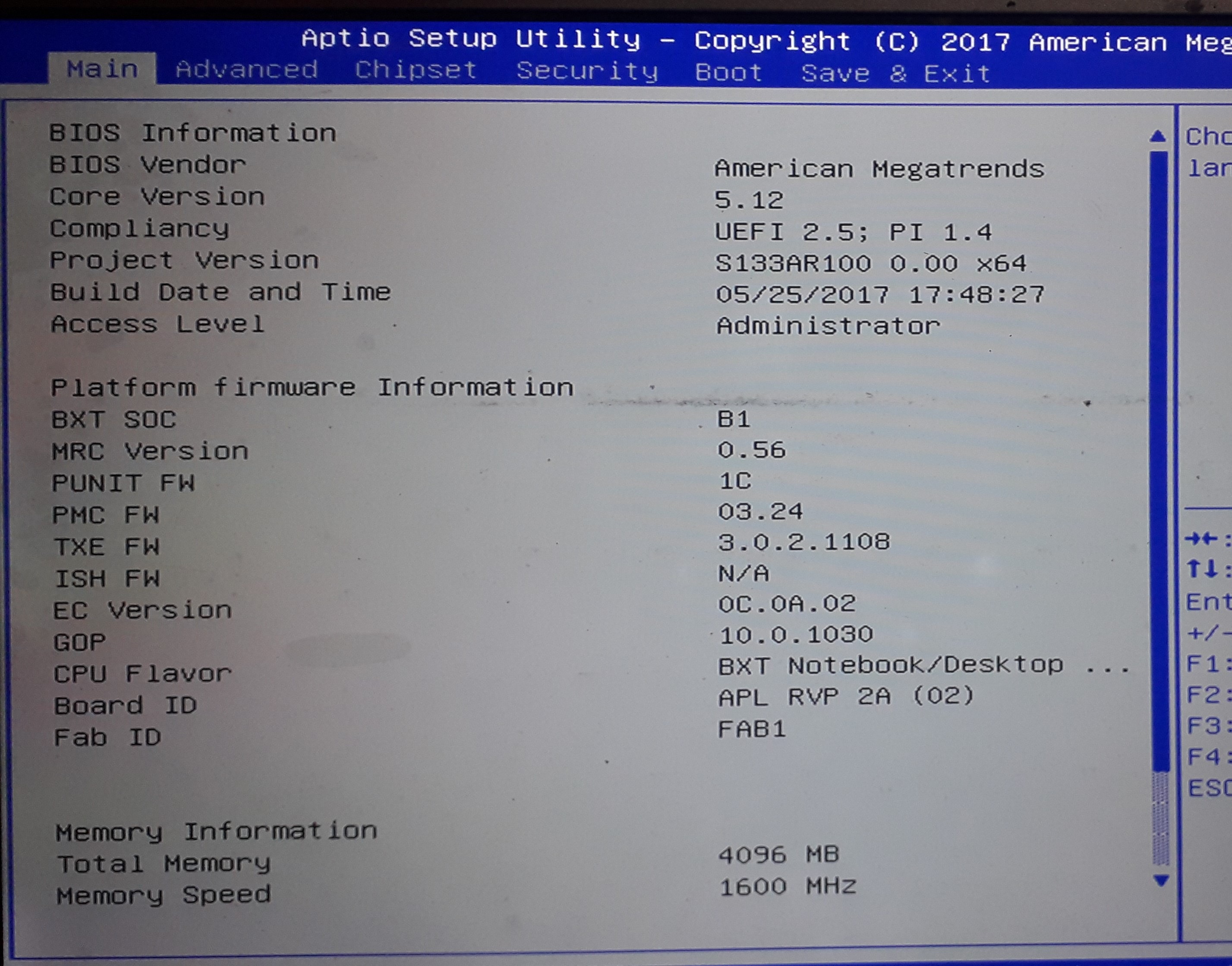 EXO 5765 SMART E17 BOARD: S133A  - BIOS