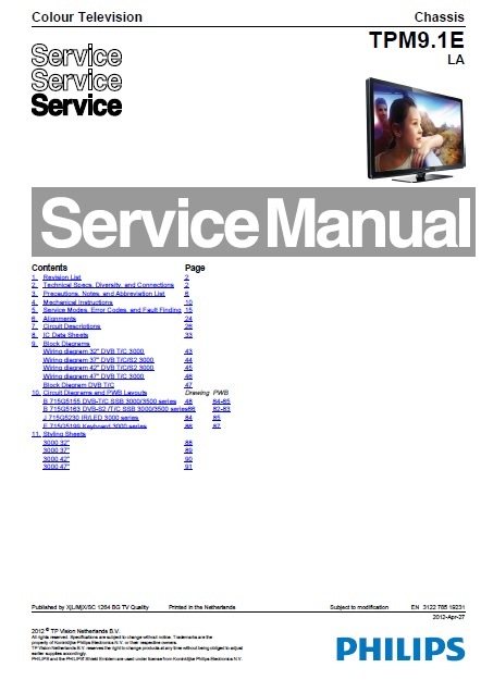 Service Manual TV Philips 32PFL3017, 37PFL3007, 47PFL3007