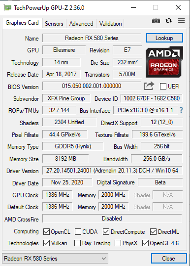 BIOS PLACA DE VIDEO RX 580 8GB XFX