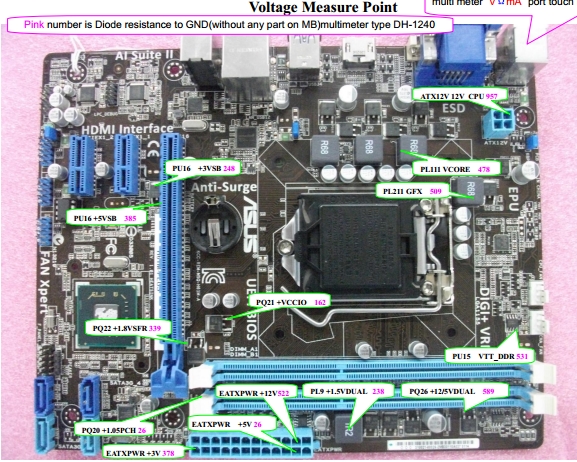 Asus H61M Guia de reparo power sequence resistências voltagens sinais