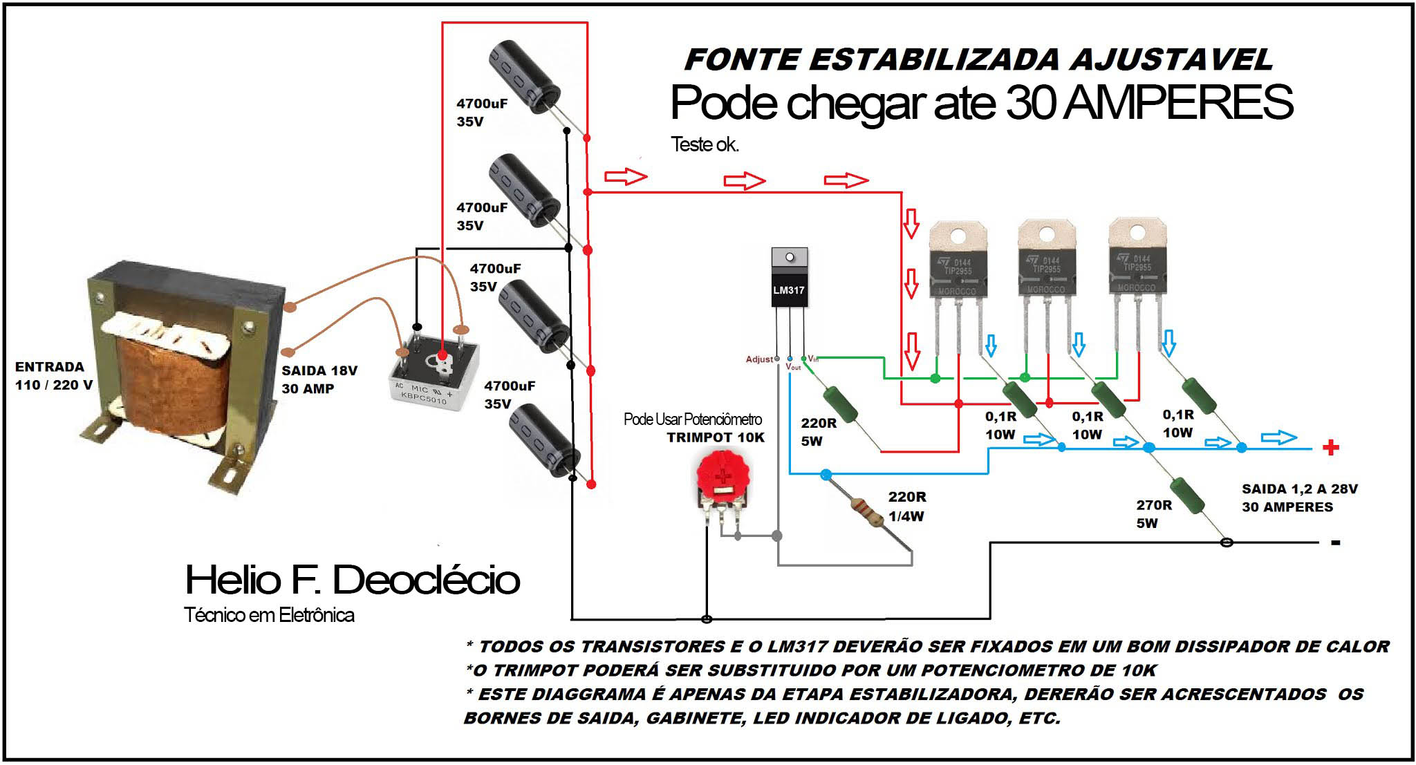 Super Fonte Ajustavel, podendo fornecer até 30A na Saida