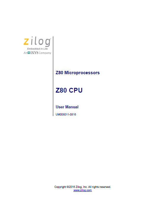 Z80 CPU (Z80 Microprocessors) - User Manual