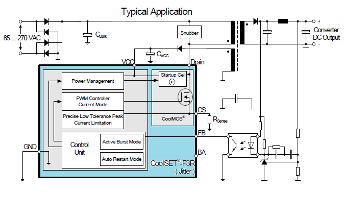 Mais informações sobre "ICE3BRXX65J Typical Application Circuit"