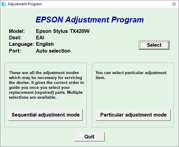 Reset Epson TX420W