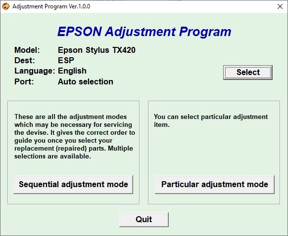 Reset Epson TX420