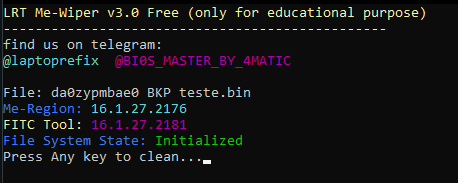 Utilitário Meviper para limpeza de regiões do BIOS Intel CSME v16.x