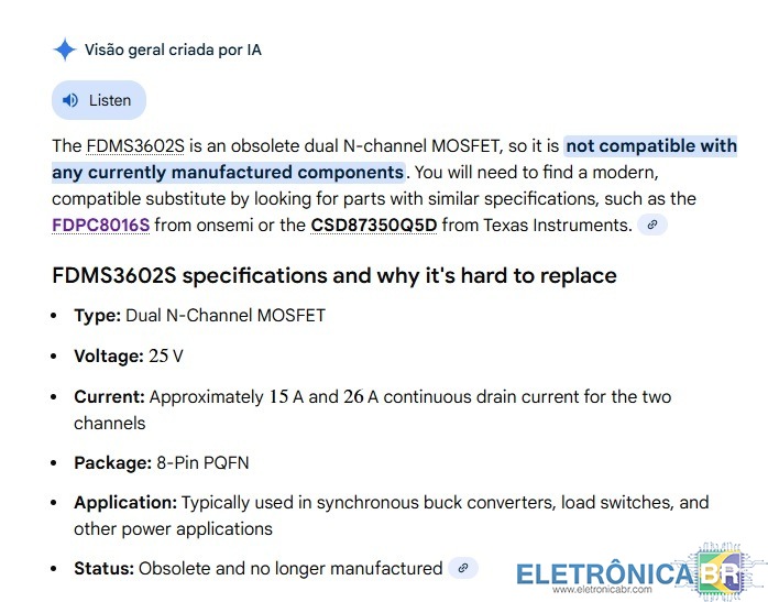 Substituto mosfet - FDMS 3602s - Qual poderia usar?