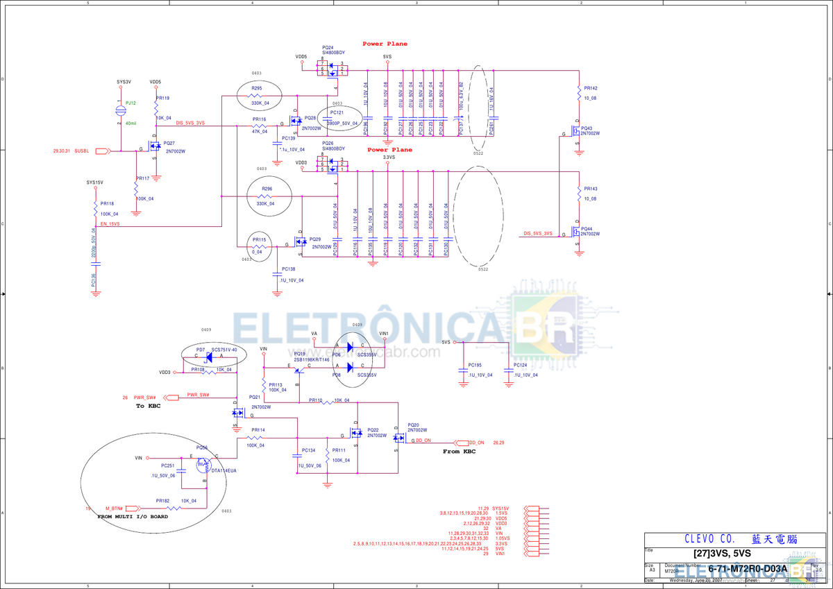 Esquema elétrico impressora Clevo M720R, M72R0-D03A e 20JUNHO2007 - Rev. 3.0 - Schematic
